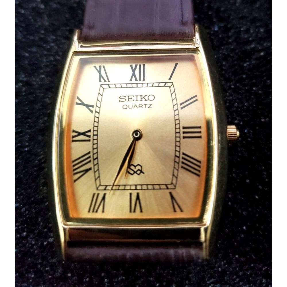 RARE Vintage Seiko NOS Men's Classic Tank‎ Barrel Gold Champaign Satin Dial - Picture 4 of 13